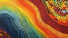 Abstract Theme Of Australian Indigenous Aboriginal Art. Represent Style And Dot Painting Techniques. Cultural, Traditional Art Concept.AI Abstract Image.	
