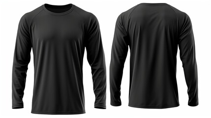 Canvas Print - Black long sleeve t shirt front and back view isolated on white background. 