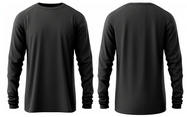 Canvas Print - Black long sleeve t shirt front and back view isolated on white background. 