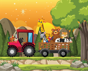 Wall Mural - Animals on the truck in nature