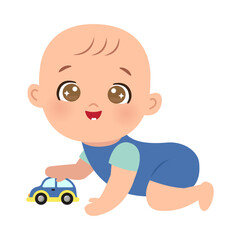 Wall Mural - Cute baby boy playing with car toy