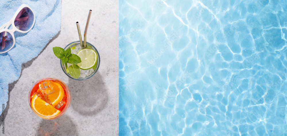 Refreshing cocktails by the pool on a sunny day Stock Photo | Adobe Stock