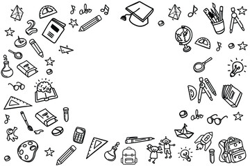 hand drawn Set of school icons Ornaments background pattern Vector illustration
