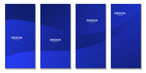 set of brochures with abstract navy blue wave gradient background for business