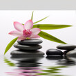 Spa stones, bamboo and lily on a white background, beautiful wallpaper