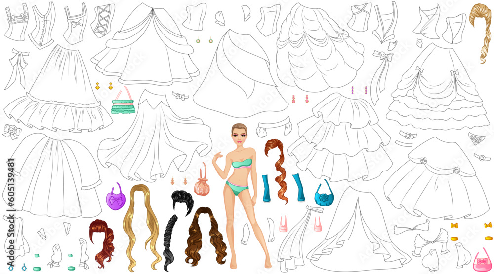 princess-gown-coloring-page-paper-doll-with-dress-hairstyles-and-accessories-vector-illustration-stock-vector-adobe-stock