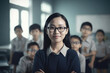 © Cavan Images - Portrait of female asian teacher with his students. Generative AI., Generative AI