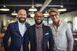 © Cavan Images - three smiling multi-ethnic businessmen standing in office, Generative AI
