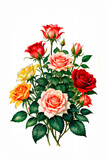 Fototapeta Kwiaty - Colorful roses on white background, watercolor style. Generative AI