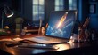 © ColdFire - Rocket taking off from laptop screen, concept of innovation and digital progress. Generative AI