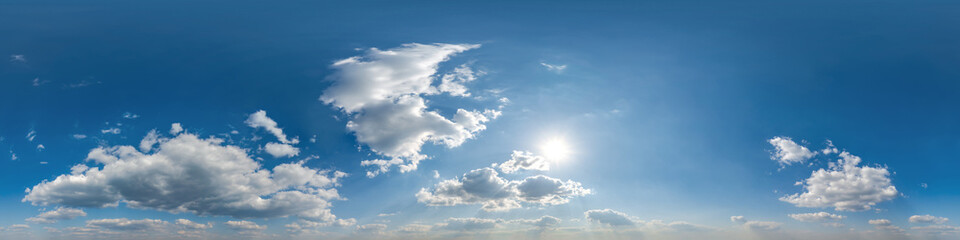 Wall Mural - seamless cloudy blue sky hdri 360 panorama view with zenith and beautiful clouds for use in 3d graph