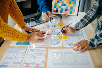 Wall Mural - ￼.ux graphic designer planning application process development prototype wireframe for web smart pho