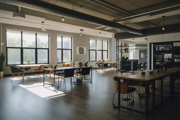 Canvas Print - take a photo of a modern coworking space with an open plan layout, natural light, and professionals 