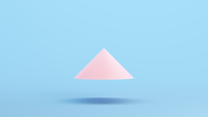 Wall Mural - Pink Cone Floating Geometric Shape Solid Pointy Round Structure Kitsch Blue Background Side View 3d illustration render digital rendering