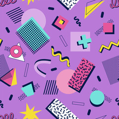 Wall Mural - abstract seamless pattern 80s 90s with geometric shapes in the memphis style. vector retro hipster p