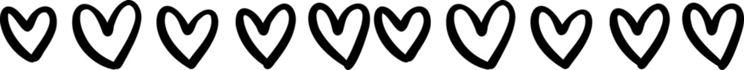 Cute doodle simple heart shape line divider border frame hand drawing