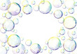 © Nataliia - Watercolor border with colorful soap bubbles, water air bubble multicolor. frame isolated on a white background.