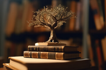 Wall Mural - tree of knowledge growing from an old open book AI