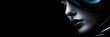 Abstract woman's face min wrapped in cloths on black background
