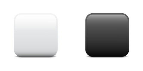 Black and white blank square buttons with shadows. Vector illustration.