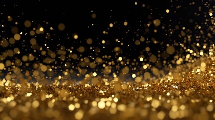 Wall Mural - Golden christmas lights background. Close_up of falling golden glitter. generative ai