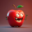 Cute Cartoon apple fruit Character. Generative Ai