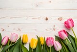 Fototapeta Tulipany - top view of flowers on pastel background generative technology