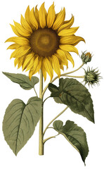 sunflower isolated on transparent background, old botanical illustration