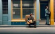 © Fernando - two men sitting on a bench with guitars - Generative AI