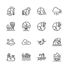 Wall Mural - Set of climate change icons, Global warming effect , earthquake, flooding, extreme temperature, ice melting. vector illustration