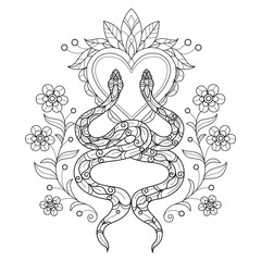 Wall Mural - Snake love hand drawn for adult coloring book