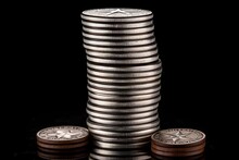Stack Of Silver Star Coins On Background, Concept Of Business Economy And Financial Growth. Generative AI.