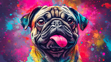 Close-up Portrait Of A Dog With Colorful Vibes. Wildlife Animals. Generative AI.
