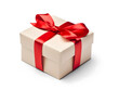 Gift box with red ribbon isolated on transparent and white background. Png transparent.