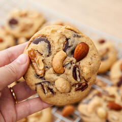 Wall Mural - Fresh baked homemade mixed nut chocolate cookie