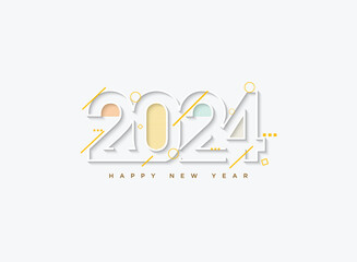 Poster - 2024 new year with beautiful striped numbers with a touch of beautiful colored lines, 2024 new year celebration.
