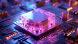 A computer chip inside glows pink box. Generative AI
