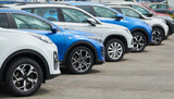 Fototapeta  - row of used cars. Rental or automobile sale services