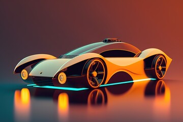 Poster - The car stands in a parking lot in neon lighting, side view. Sports car, futuristic autonomous vehicle. HUD car. Generative AI