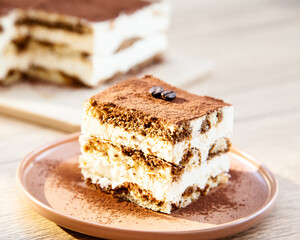 Wall Mural - Tiramisu Cake, made from ladyfinger brushed with espresso and filled with creamy mascarpone cream