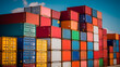 © kitti - multicolored containers at a port for advertising and background Generative AI