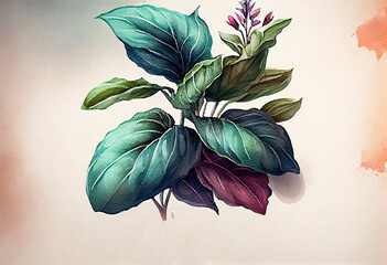 Basil in watercolor style Generative AI