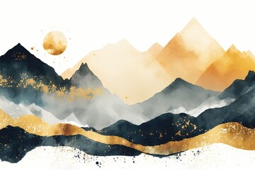 Canvas Print - Golden mountains, sunrise over the mountain. Beautiful, minimalistic print for your decor for postcard, congratulations and poster. Generative AI