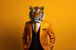 © Virginie Verglas - Illustration of a man wearing a tiger mask over his head and a formal suit, Generative AI