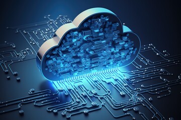 Fototapete - Abstraction of modern cloud technologies.Generative AI