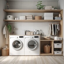 Illustration Of A Compact Laundry Room With A Washer And Dryer, Generative AI