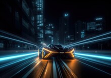 Futuristic Supercar  With Neon Light