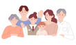 Korean three-generation family character illustration. Joyful and happy big family.