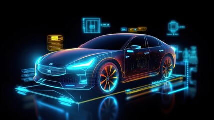 Fototapete - Futuristic user interface. Hud,GUI for game background design. Technology background. Digital data. Generative AI