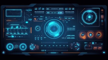 Leinwandbilder - Abstract technology ui futuristic concept hud interface hologram elements of digital data chart.Hud,GUI for game background design. Technology background. Digital data. Generative AI